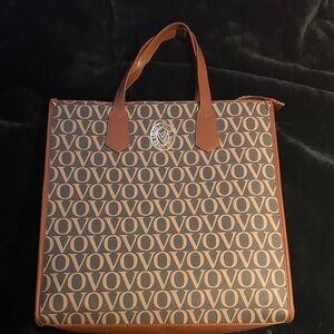 Valentino Orlandi Tan and Brown Logo Tote